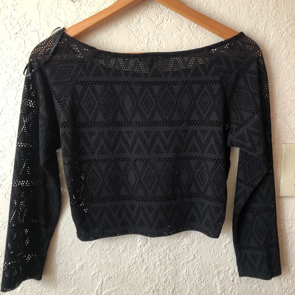 Forever 21 Black 3/4 Sleeved Crop, See Thru- Style - Picture 2 of 4